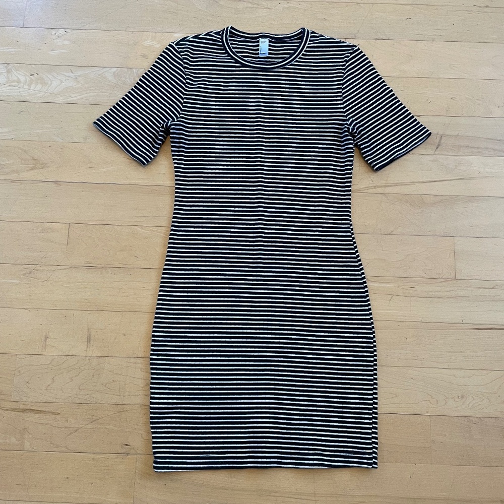 Black and white striped body con mini y2k dress